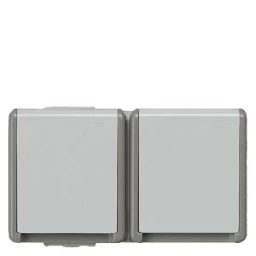 SIEMENS Schuko-Steckdose 2-fach waagrecht DELTA fläche IP44 AP dunkelgrau/hellgrau – 5UB4722