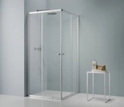 DUSCHOLUX Duscholux CLU Eckeinstieg 2tlg. 75-90cm mit Schiebetüren, silberglanz, Glas ESG – 9501010003