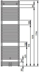 VOGEL&NOOT VONO-DION-M Badheizkörper H 1800 Bl 600 BH 1764x98x600mm weiß Mittenanschluss – F3NE01800600000