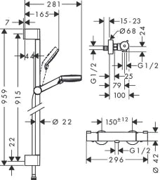 HANSGROHE HG Brausenkombi Crometta Vario/ Ecostat 1001 CL/Unica 900mm weiß/chrom – 27813400