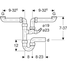 GEBERIT GE Fertigablauf 2teilig, raumspar d40mm G1 1/2 weiss mit Schlauchtuelle – 152.886.11.1
