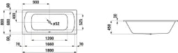 LAUFEN Laufen Pro Badewanne Stahl, Auslauf mittig, 180x80x45cm, oh.Antislip, weiß – H2279500000401