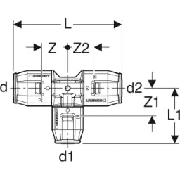 GEBERIT GE PushFit T-Stueck PVDF reduziert 90 Gr. d20 x 16 x 16mm – 651.314.00.1