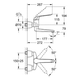 GROHE Grohe Euroeco Spezial Wandbatterie Ausladung 272mm chrom – 32 774 000