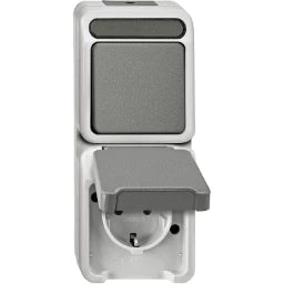 MERTEN Kombination SCHUKO-Steckdose/ Wechselsch alter, lichtgrau, AQUASTAR – MEG3495-8029
