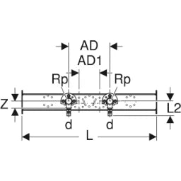 GEBERIT GE Mepla Anschlusswinkel, vormontiert zweifach, d20 x Rp1/2, AD15,3cm, Set, LB – 602.784.00.5