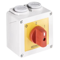 KRAUS&NAIMER Heiz.Not-Sch.,2p,rot-gelb,AP-Geh.IP42 Ith=20A, P=5,5 kW(AC3,400V AC),2x2,5 mm² – 70012218