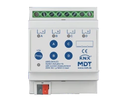 MDT Schaltaktor 4-fach, 4TE, REG, 16 A, 230 V AC, C-Last mit Strommessung, 140 µF – AMS-0416.03