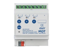MDT Schaltaktor 3-fach, 4TE, REG, 16/20 A, 2 30 V AC, mit Wirkleistungszähler, 200 µF – AZI-0316.03