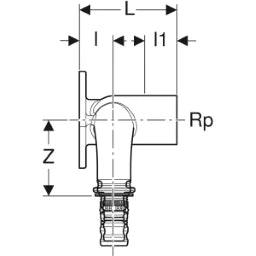 GEBERIT GE Mepla Doppelanschlusswinkel RG 90 Gr. d20mm x Rp1/2 x 20mm – 602.273.00.5