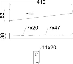 OBO Wand- und Stielausleger mit Befestigungs schraubeM10x25 B410mm Stahl bandverzinkt – 6424759