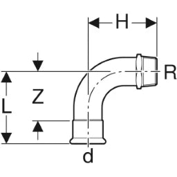 GEBERIT GE Mapress C-Stahl Uebergangsbogen 90 Gr. d35mm x R5/4 verzinkt – 23509