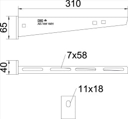 OBO Wand- und Stielausleger mit angeschweißt er Kopfplatte B310mm Stahl tauchfeuerver – 6420710