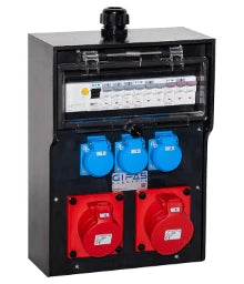 GIFAS Vollgummi AP Steckdosenv.BR 7400 schw. IP44,1xCEE32A,1xCEE16A,3xSchuko,FI,LS,KV – 136314