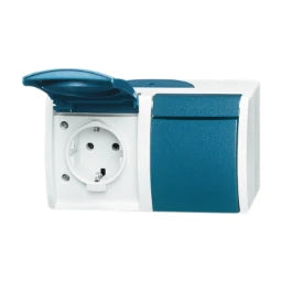BUSCH-JAEGER FR AP Schuko 2-fach waagrecht Ocean IP44, grau/blaugrün – 2CKA002084A0699