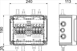 OBO Generatoranschlusskasten 2x1 PV-String a uf 2 WR-MPP+MC4 900V DC lichtgrau RAL 70 – 5088565