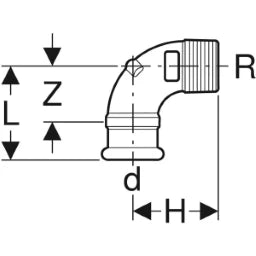 GEBERIT GE Mapress Kupfer Uebergangswinkel 90 Gr. d15mm x R1/2 – 63873