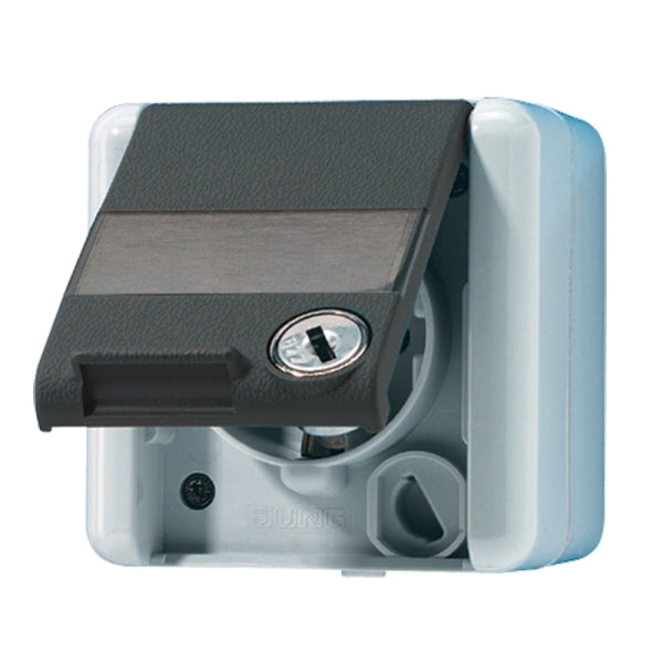 SCHUKOSteckdose, 16A 250V ~, mit Schriftfeld, Klappdeckel, Sicherheitsschloss – 820NAWSL