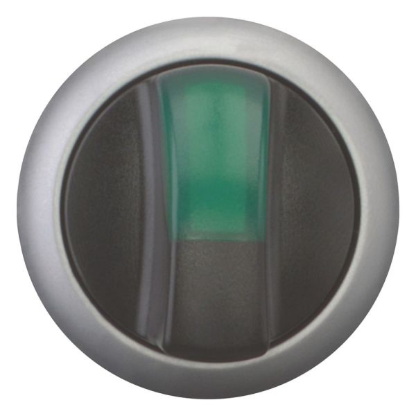 Leuchtwahltaste, RMQ-Titan, mit Knebelgriff, rastend, 3 Stellungen, grün, Frontring Titan – 216847