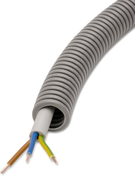 PVC-Panzerflexrohr,Ø20mm,biegs.,mittel,Turborillen,vorverdr.,YM 3x1,5mm² – 65039