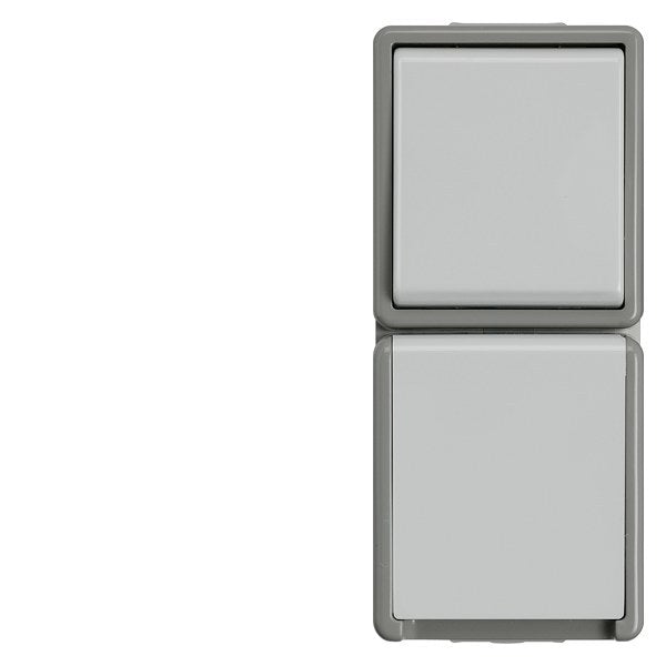 DELTA fläche IP44, AP dunkelgrau/hellgrau Wechselschalter, 10A 250V Schuko-St. – 5TA4816