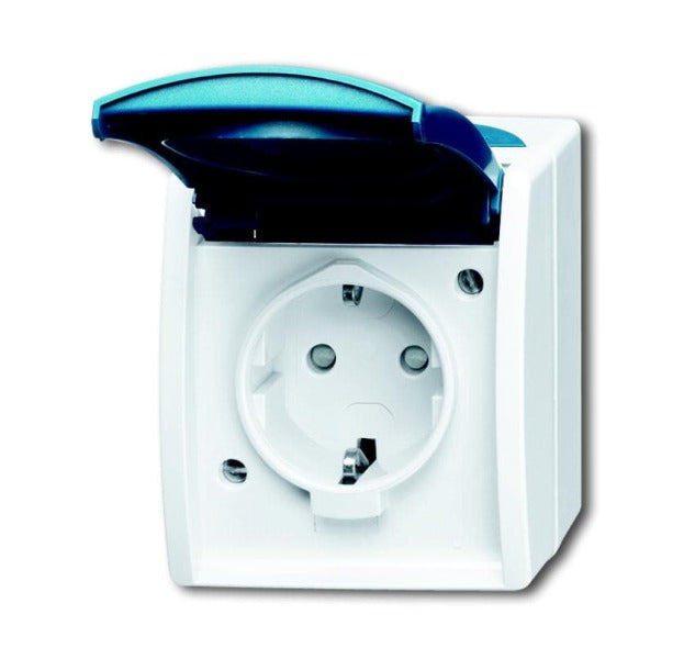SCHUKO Steckdose Safety+ mit Klappdeckel 16 A grau/blaugrün - ocean – 2CKA002083A0842