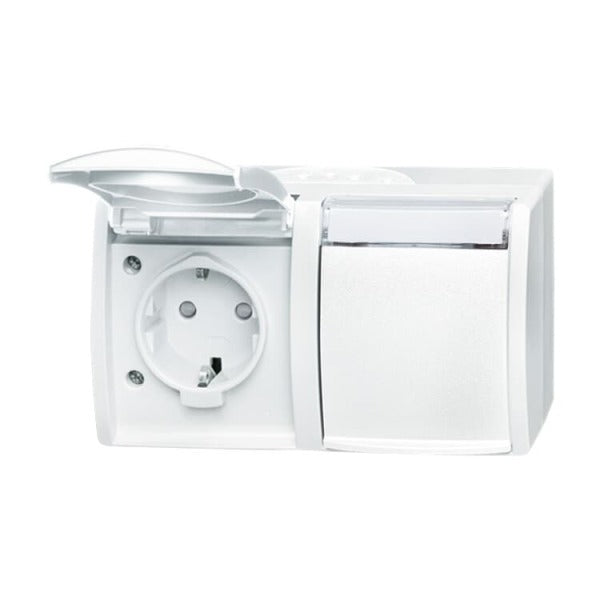 SCHUKO Doppelsteckdose Safety+ mit Klappdeckel 16 A alpinweiß - ocean – 2CKA002084A0723