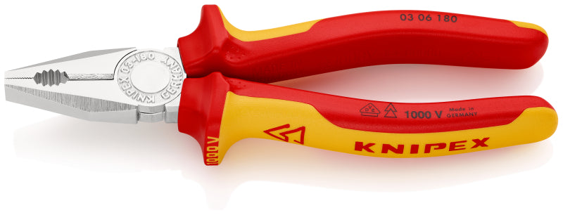 Kombizange verchromt mit Mehrkomponenten-Hülle, VDE 180 mm – 03 06 180
