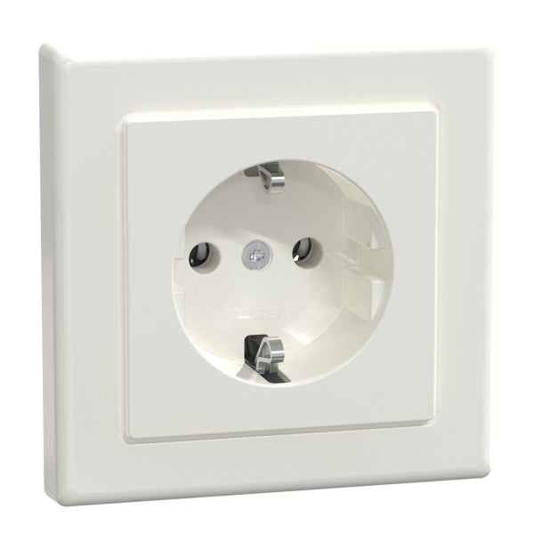 SCHUKO-Steckdose mit voller Abdeckplatte, Steckkl., polarweiß glänzend, M-SMART – MEG2301-1419