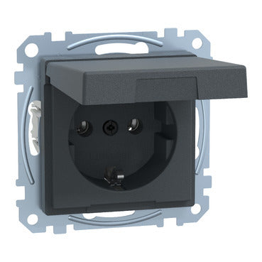 SCHUKO-Steckdose mit Klappdeckel, Steckklemmen, anthrazit, System M – MEG2311-0414