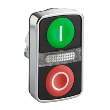 Doppeldrucktaster Frontelement XB4, Metall, 22mm, grün, rot, I/O, beleuchtet – ZB4BW7A3741
