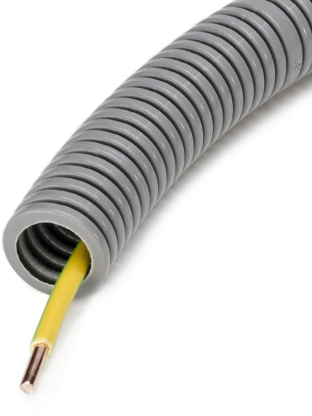 PVC-Panzerflexrohr,Ø20mm,biegs.,mittel,Turborillen,vorverdr.,YE 6 gelb/grün – 83861