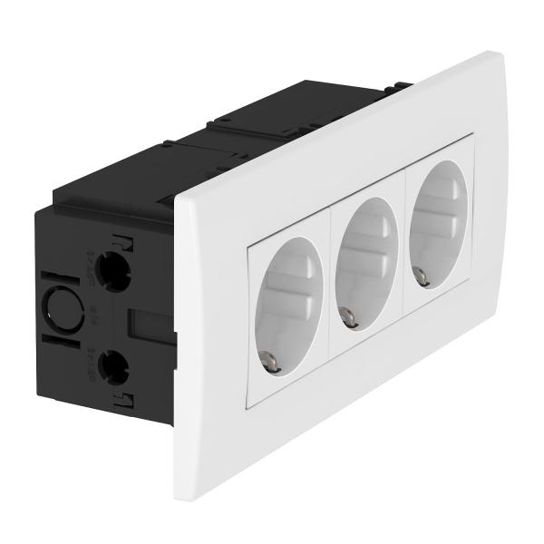 OBO Steckdoseneinheit Modul 45, 3fach 84x185 x59mm Polycarbonat reinweiß RAL 9010 – 6119414