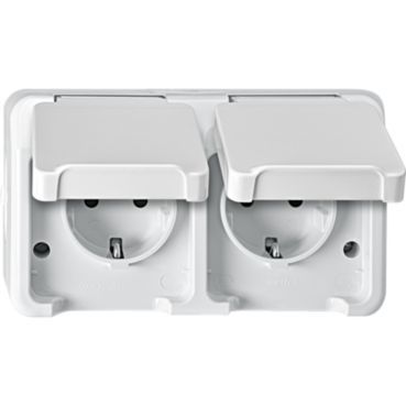 SCHUKO-Doppel-Steckdose, waagerecht angeordnet mit BRS, polarweiß, AQUASTAR – MEG2320-8019