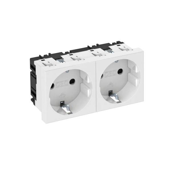 Steckdose 0°, 2-fach Schutzkontakt 250V, 10/16A Polycarbonat reinweiß RAL 9010 – 6120022
