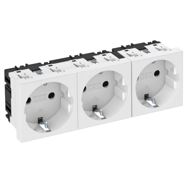 Steckdose 0°, 3-fach Schutzkontakt 250V, 10/16A Polycarbonat reinweiß RAL 9010 – 6120042