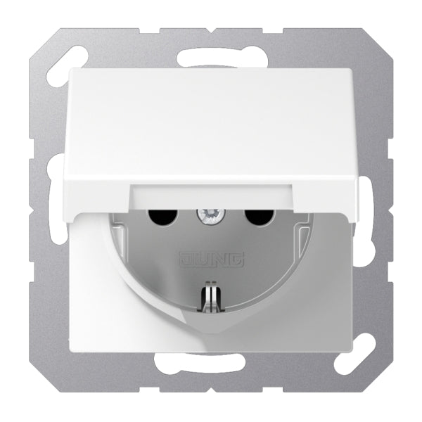 SCHUKOSteckdose, 16A 250V ~, o.Krallen, SAFETY+, Klappdeckel, Duroplast – A1520KIKLWW