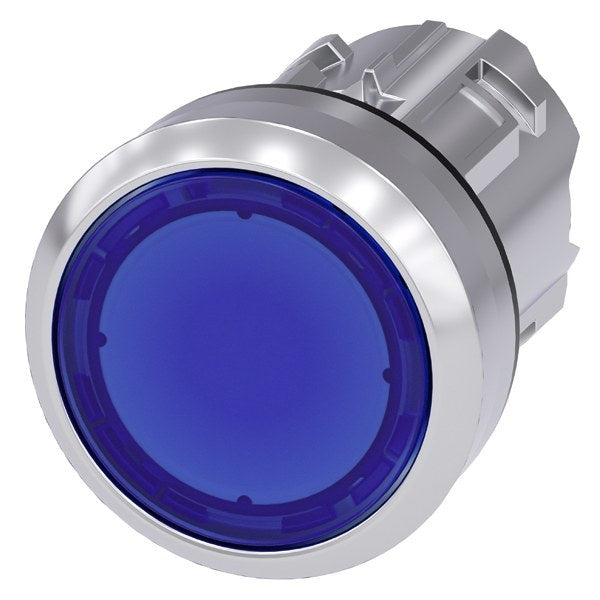 Drucktaster, beleuchtet, 22mm, rund, Metall, hochglanz, blau, Druckknopf – 3SU10510AB500AA0