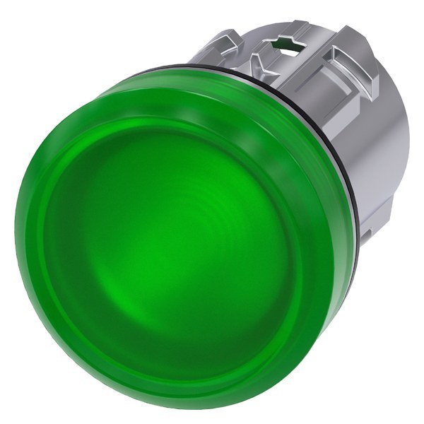 Leuchtmelder, 22mm, rund, Metall, hochglanz, grün, Linse, glatt – 3SU10516AA400AA0
