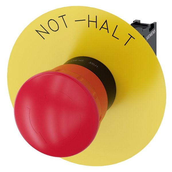 Not-Halt-Pilzdrucktaster, 22mm, rund, Kunststoff, rot, 1Ö – 3SU11001HB201CH0