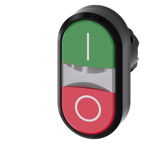 Doppeldrucktaster, beleuchtet, 22mm, rund, Kunststoff, grün: I, rot: O – 3SU10013AB420AK0