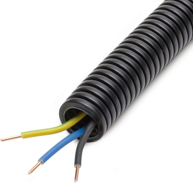 HFT-Panzerflexrohr,Ø20mm,biegs.,vorverdr.,halogenfr,H07Z1-U 3x1,5mm² bl,ge/gn – 100317