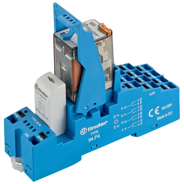 Koppelrelais Push-In-Klemmen, 4 Wechsler 7A hartvergoldet, Spule 12VAC – 58.P4.8.012.5060