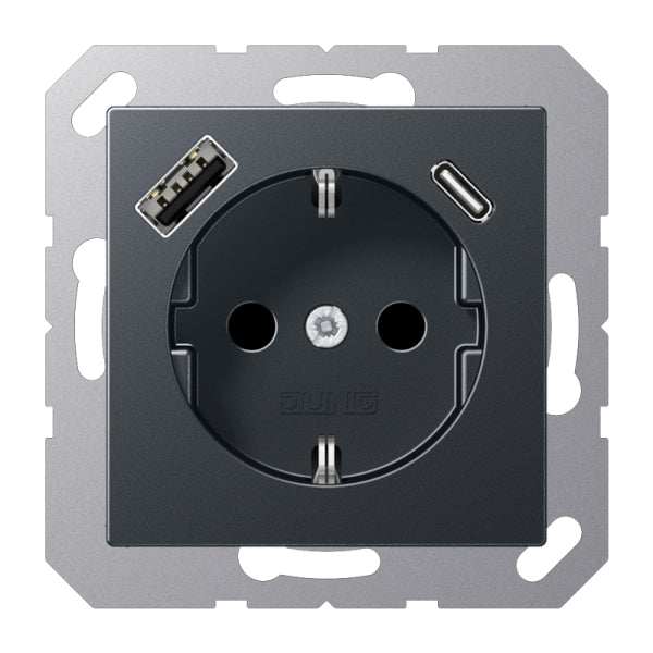 SCHUKOSteckdose 16A 250V ~, mit USB-Ladegerät 1xTyp A + 1xTyp C, anthrazit – A1520-15CAANM