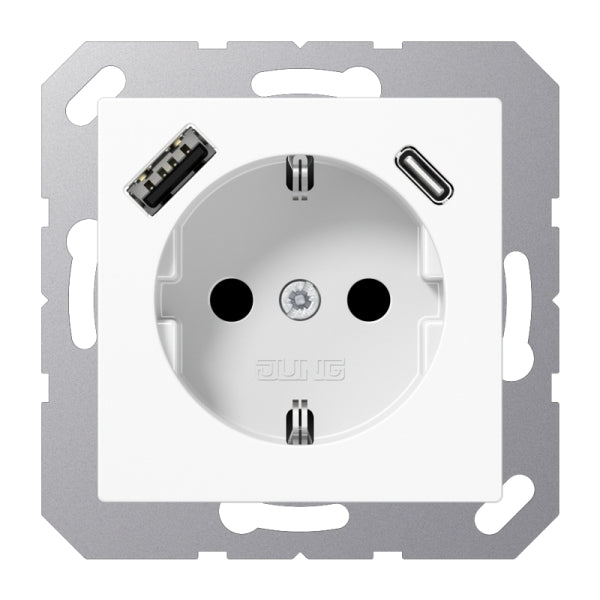SCHUKOSteckdose 16A 250V ~, mit USB-Ladegerät 1xTyp A + 1xTyp C, Serie AS/A, – A1520-15CAWW