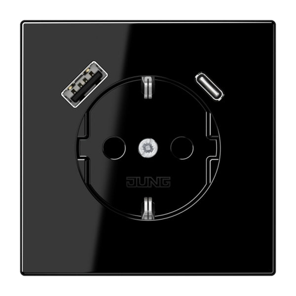 SCHUKOSteckdose 16A 250V ~, USB-Ladegerät 1xTyp A + 1xTyp C, SAFETY+, schwarz – LS1520-15CASW