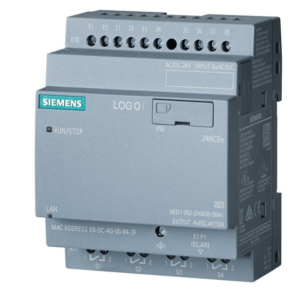 LOGO! 24RCEO (AC), Logikmodul, SV/E/A: DC 24V/24V AC/Relais, 8 DE/4 DA – 6ED10522HB080BA2