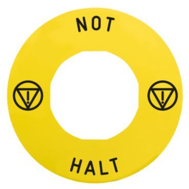Schild Ø60 für Not-Halt/Not-Aus-Taster, NOT-HALT/Logo ISO13850 – ZBY9230T