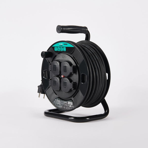 4-Wege-Kabeltrommel 20 m Schwarz mit Thermosicherung IP44 – 0001910004