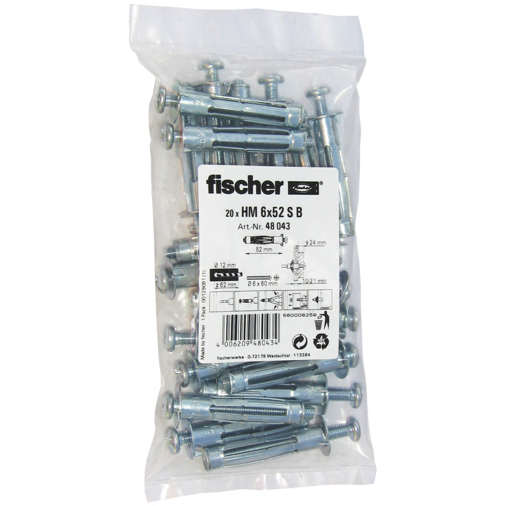 FISCHER DÜBEL HM 6 x 52 S B Hohlraum-Metalldübel Beutel – 48043